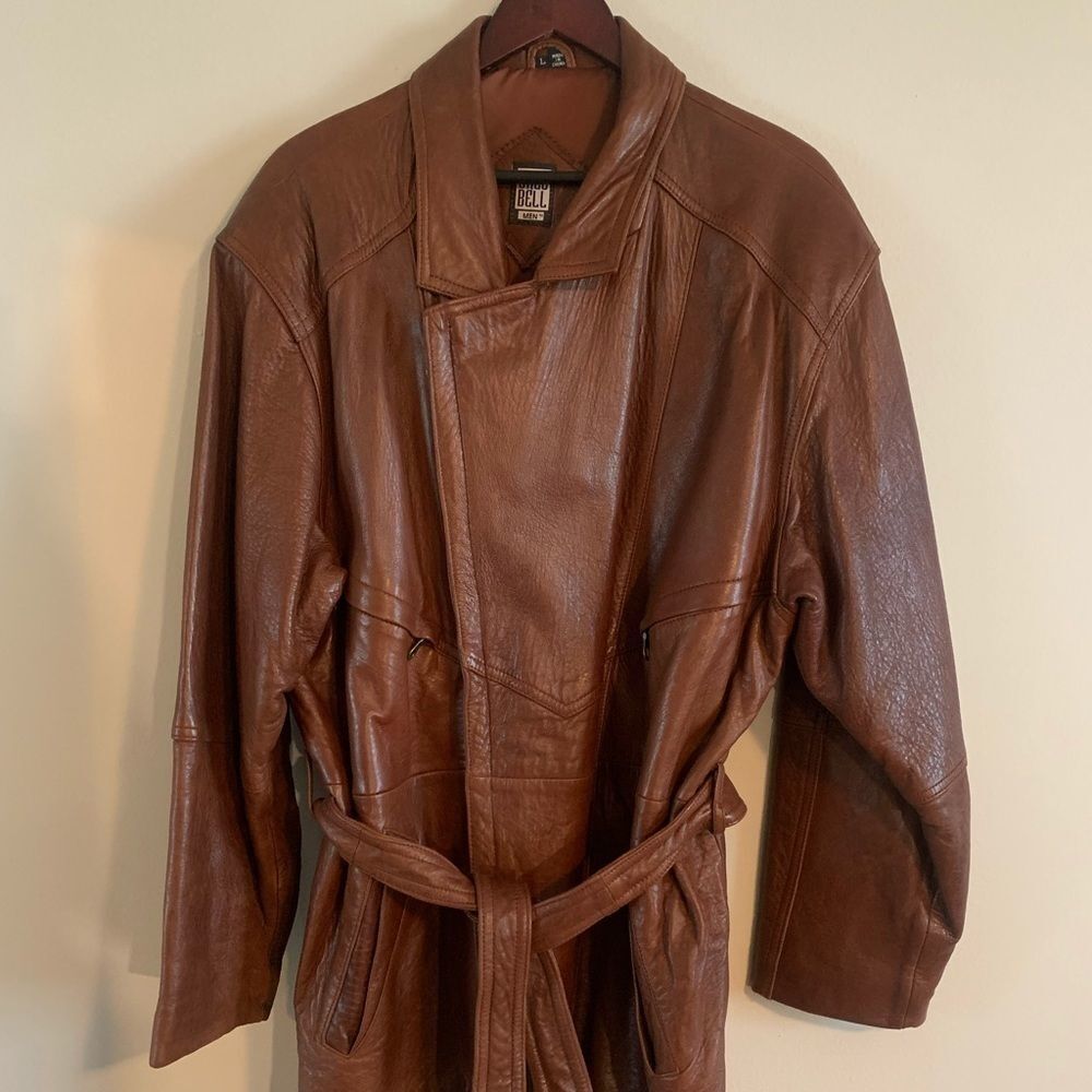 Mens Large Brown Soft leather coat